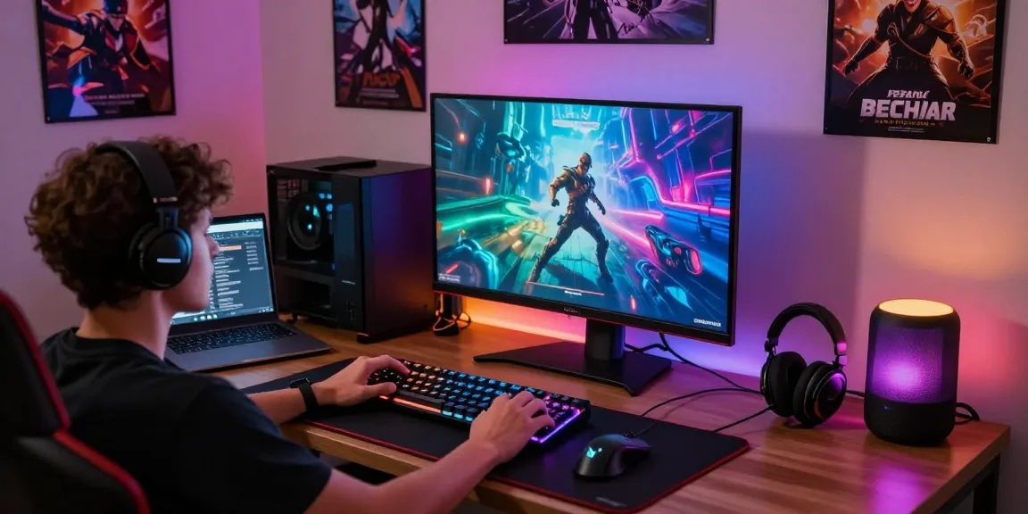 Engaging scene of a gamer enjoying real porn games with vibrant RGB lighting and immersive setup.