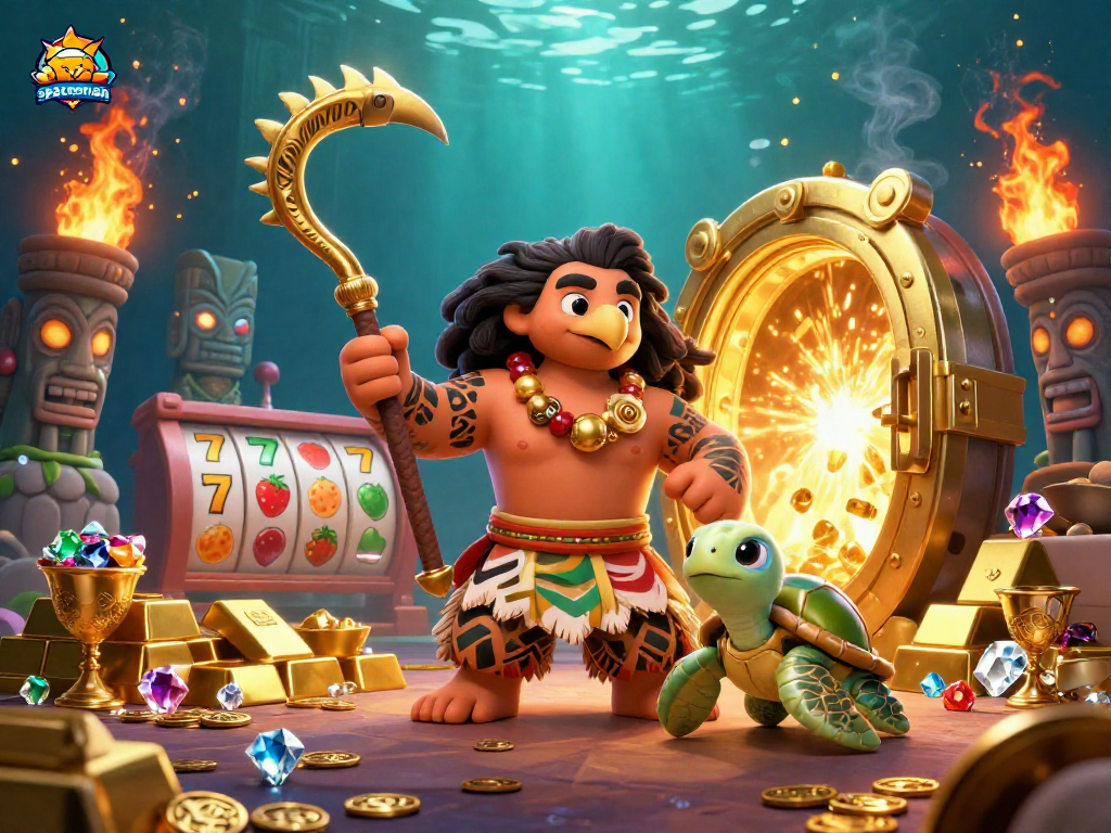 Engage with Spaceman slots, featuring a hawk demigod and treasure elements in a vibrant casino scene.