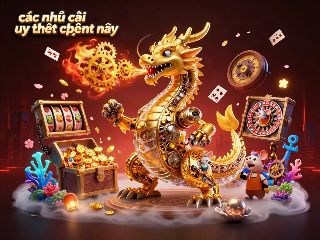 Experience various games at các nhà cái uy tín hiện nay with a dynamic casino-themed 3D illustration.