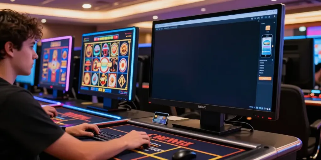 Online casinos that accept credit cards, showcasing an exciting gaming atmosphere with a player, vibrant visuals, and secure payment options.