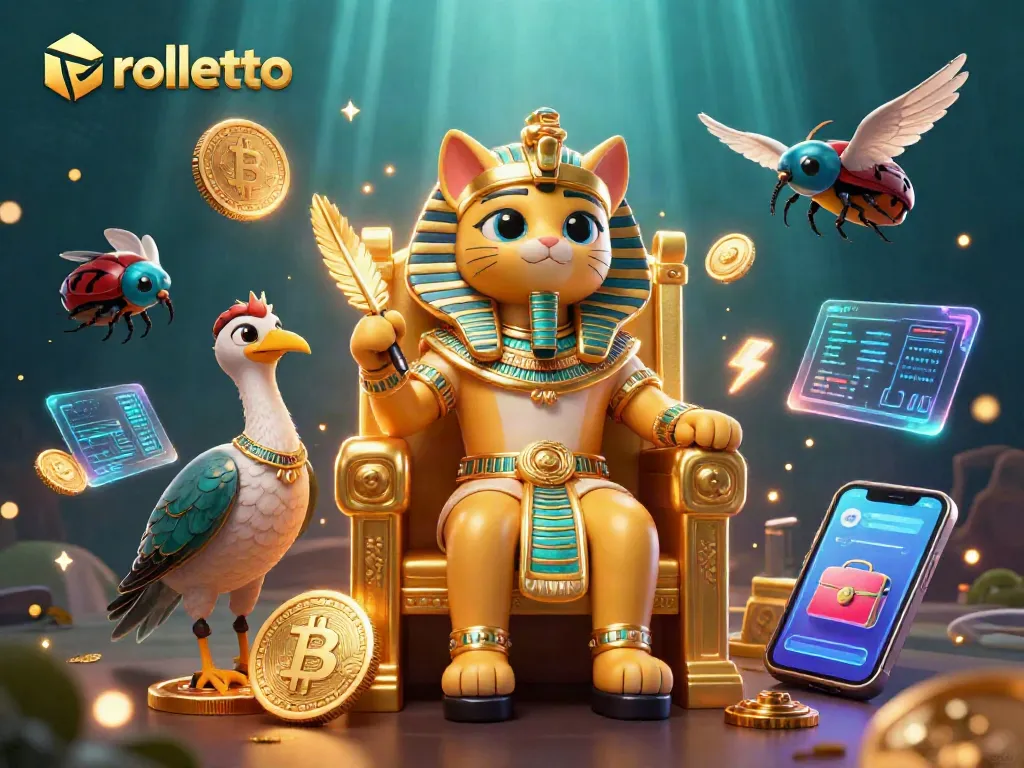 Engage with Rolletto by spinning crypto-themed slots alongside 3D characters in a vibrant casino.