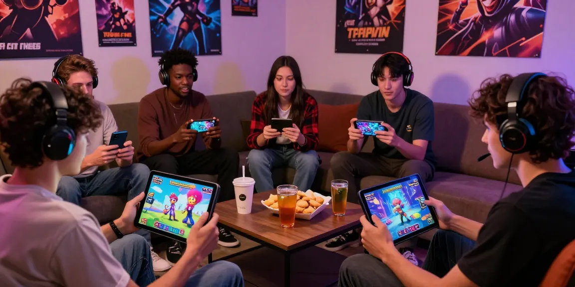 Enjoying free mobile hentai games in a cozy gaming lounge with friends.