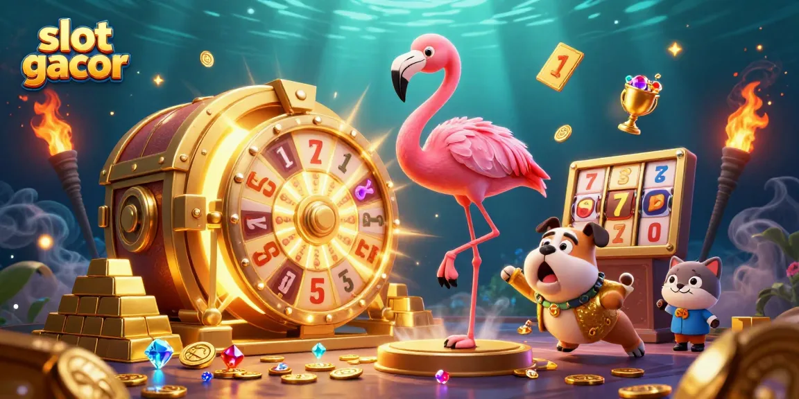 Experience the excitement of slot gacor with dynamic characters and vibrant casino elements in this 3D illustration.