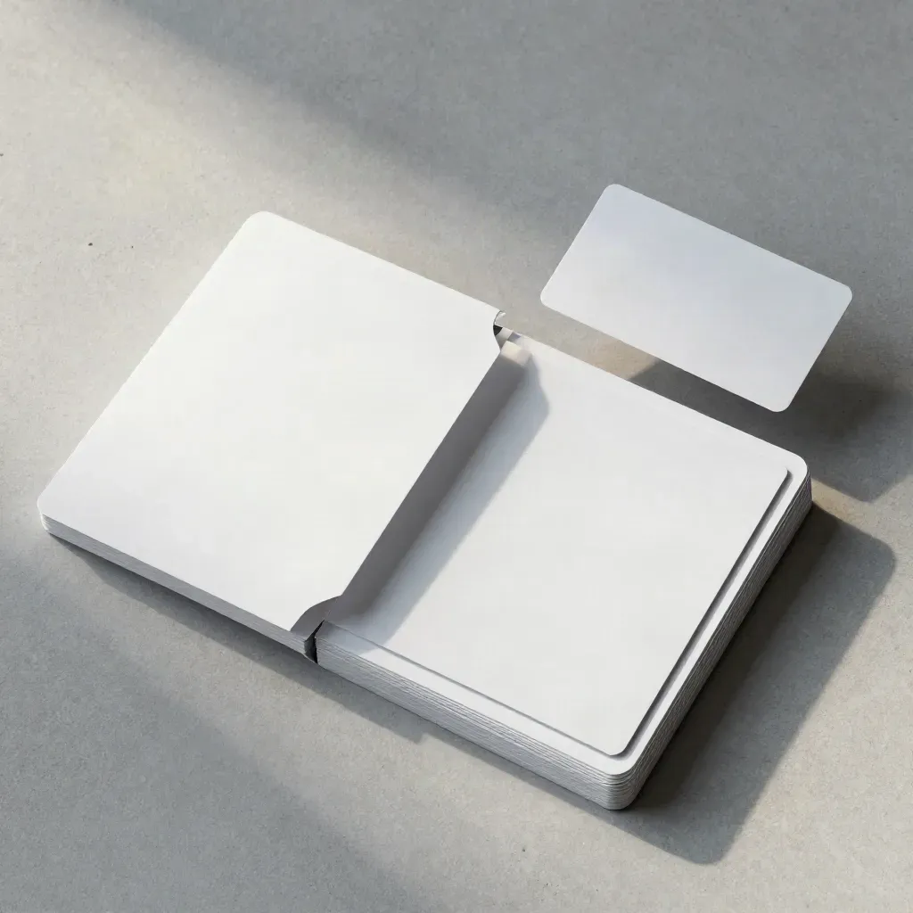 White-label website kit sleeve with layered cards, a flap and spare module on pale concrete.