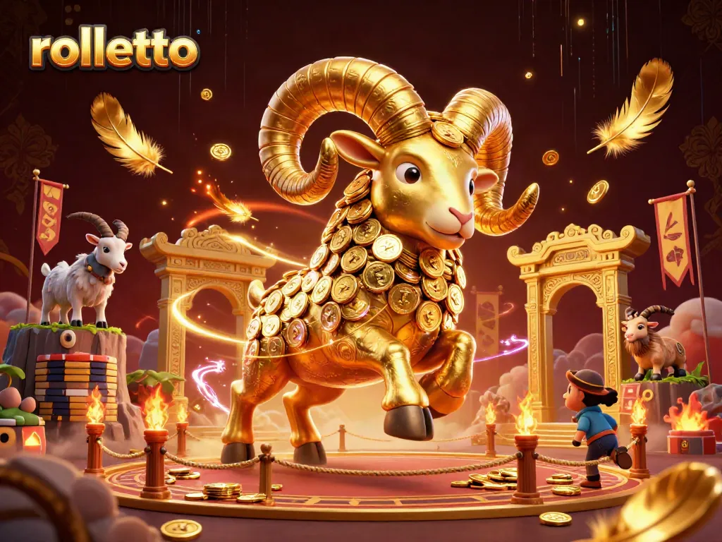 Experience thrilling action at Rolletto with a golden ram charging through a vibrant casino scene.
