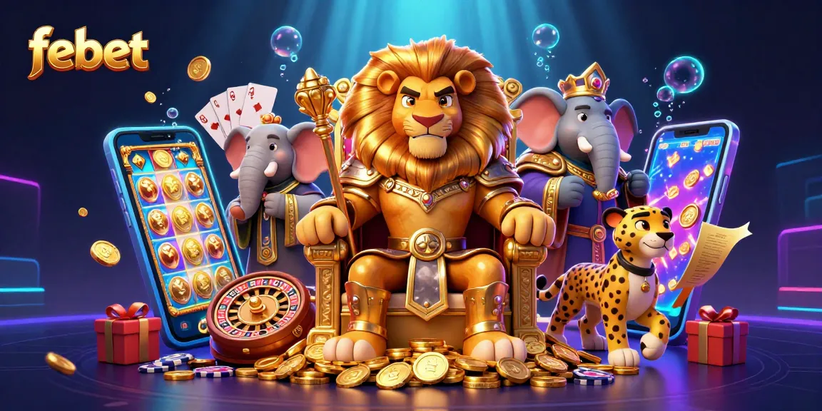 Experience thrilling gameplay at febet with a vibrant 3D illustration capturing casino excitement.
