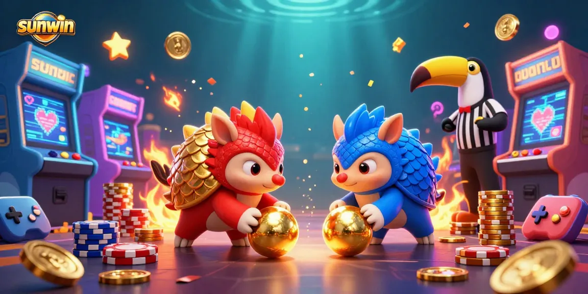 Experience sunwin action as rival pangolins engage in a thrilling casino game showdown filled with poker chips.